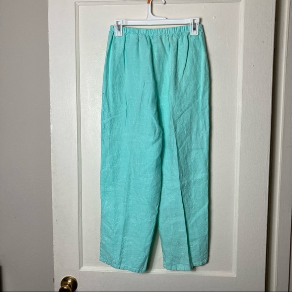 Russ Berens mint blue floral embroidered linen pull on pants women's S - Picture 9 of 9